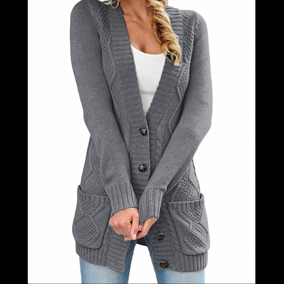 Sweaters - 🆕 (M) Dark Gray Cable-Knit Sweater Cardigan